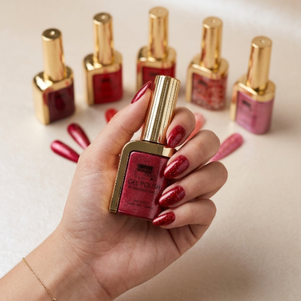 Gama de Vino de Rosas Fantasy Nails Gel de Color Semipermanente Colección Tonos Vino, Rojo, Rosa y Glitter - Gamas - Elegans