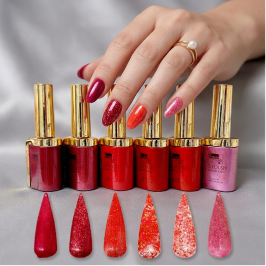 Gama de Vino de Rosas Fantasy Nails Gel de Color Semipermanente Colección Tonos Vino, Rojo, Rosa y Glitter - Gamas - Elegans