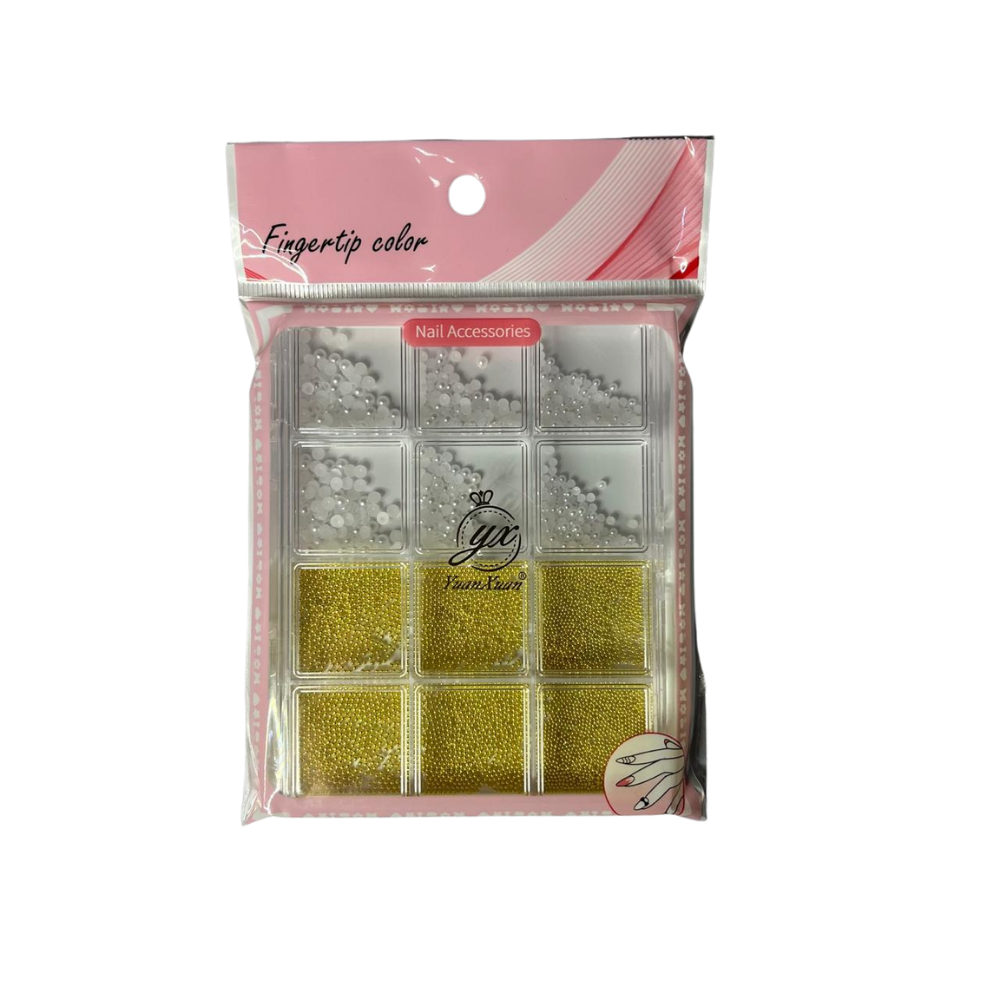 Balines Dorados y Perlas para Uñas YuanQuan – Organizador 12 Compartimentos - Decoraciones - Elegans Nails