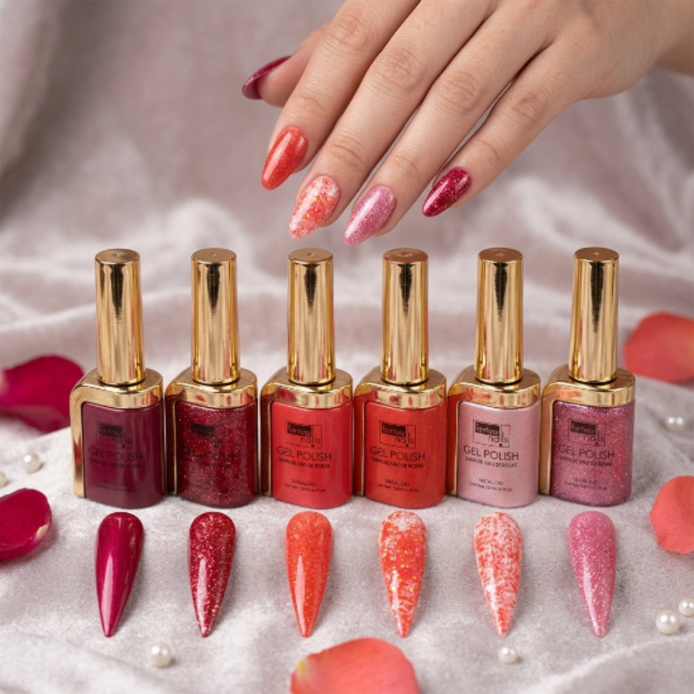 Gama de Vino de Rosas Fantasy Nails Gel de Color Semipermanente Colección Tonos Vino, Rojo, Rosa y Glitter - Gamas - Elegans