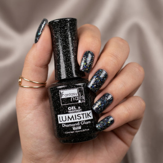 Gel Lumistik Diamond Glam Negro Fantasy Nails Gel de Color Semipermanente con Glitter 15 ml - Gel - Elegans Nails