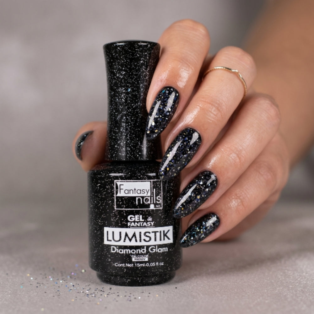 Gel Lumistik Diamond Glam Negro Fantasy Nails Gel de Color Semipermanente con Glitter 15 ml - Gel - Elegans Nails