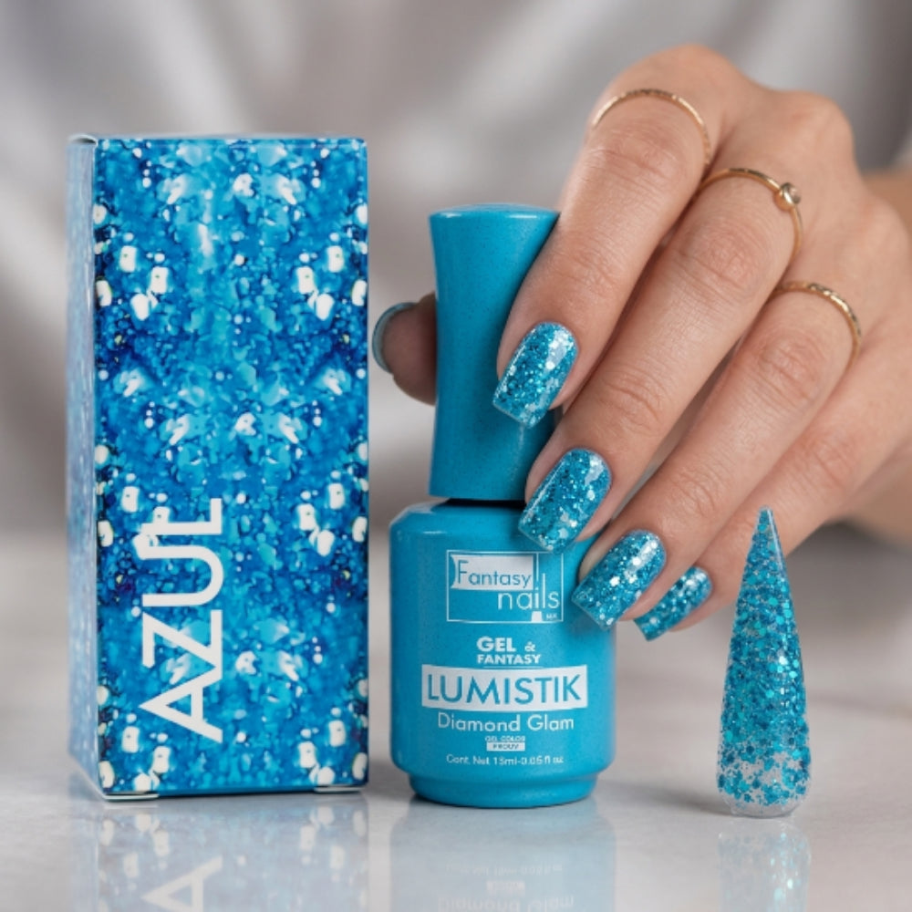 Gel Lumistik Diamond Glam Azul Fantasy Nails Gel de Color Semipermanente con Glitter 15 ml - Gel - Elegans Nails