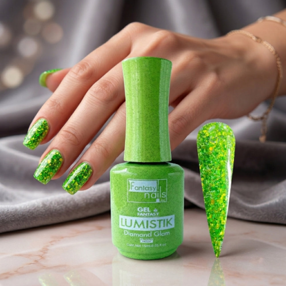 Gel Lumistik Diamond Glam Verde Fantasy Nails Gel de Color Semipermanente con Glitter 15 ml - Gel - Elegans Nails