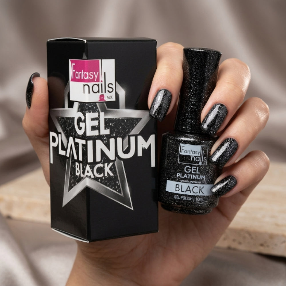 Gel Platinum Black Negro Fantasy Nails Gel de Color Semipermanente con Efecto Brillante 15 ml - Gel - Elegans Nails