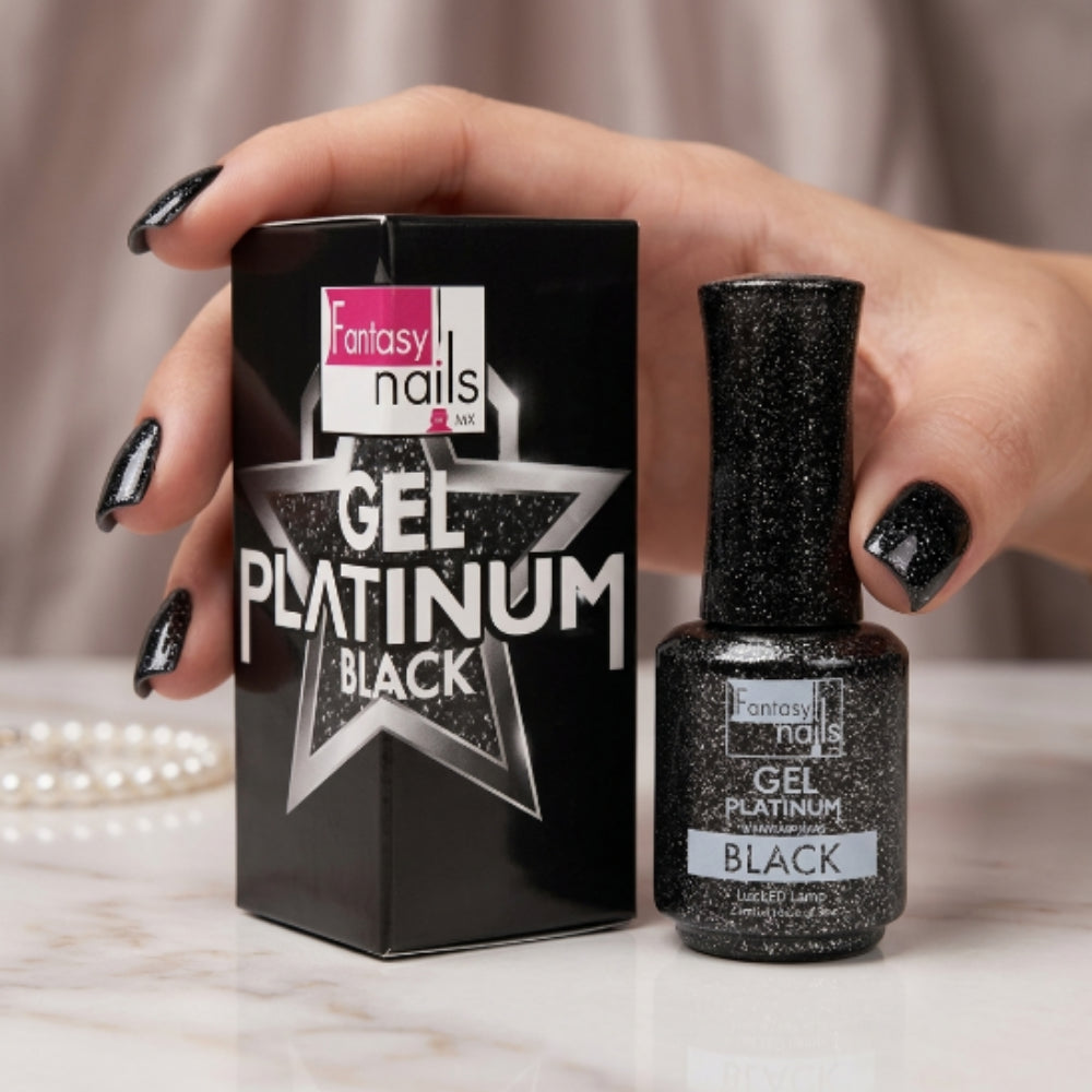 Gel Platinum Black Negro Fantasy Nails Gel de Color Semipermanente con Efecto Brillante 15 ml - Gel - Elegans Nails