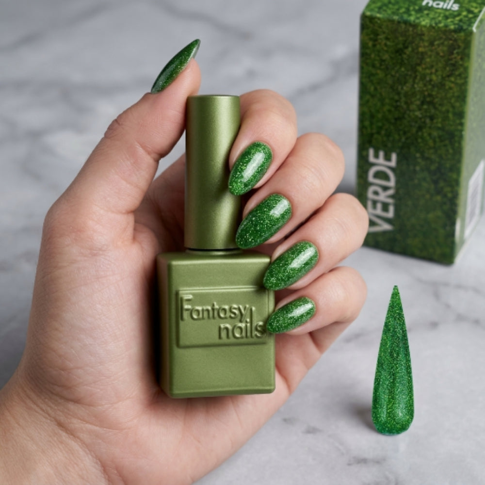 Gel Glitter Fine Verde Fantasy Nails Gel Semipermanente Verde con Glitter 13 ml - Gel - Elegans Nails