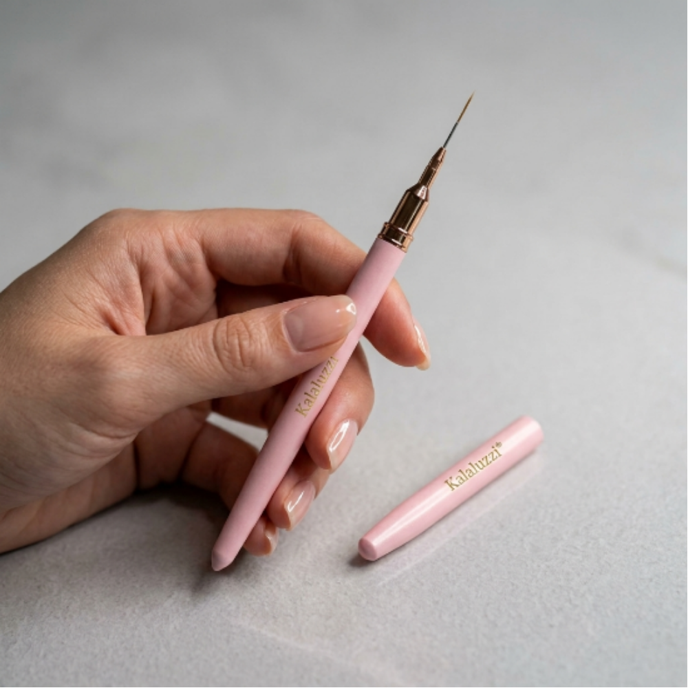 Pincel Liner Profesional Kalanzi para Nail Art con Tapa Protectora Rosa | Punta Ultrafina para Decoración de Uñas - Pinceles