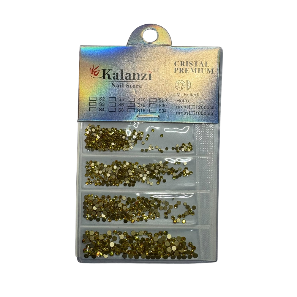 Piedras Doradas Kalanzi Cristal Premium M-Foiled Hotfix – Tiras - Decoraciones - Elegans Nails