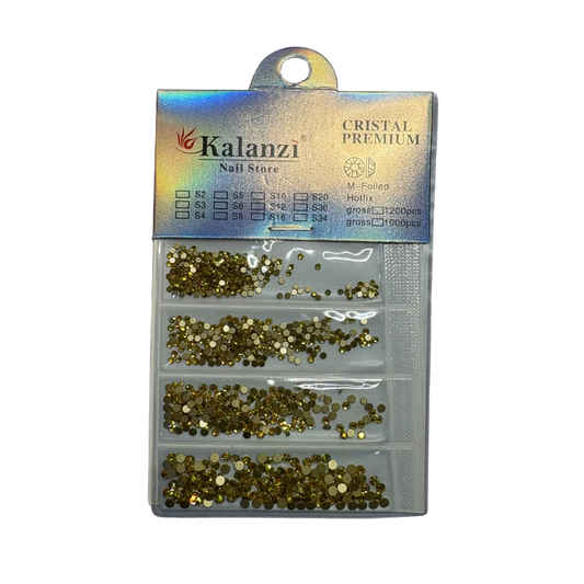 Piedras Doradas Kalanzi Cristal Premium M-Foiled Hotfix – Tiras - Decoraciones - Elegans Nails