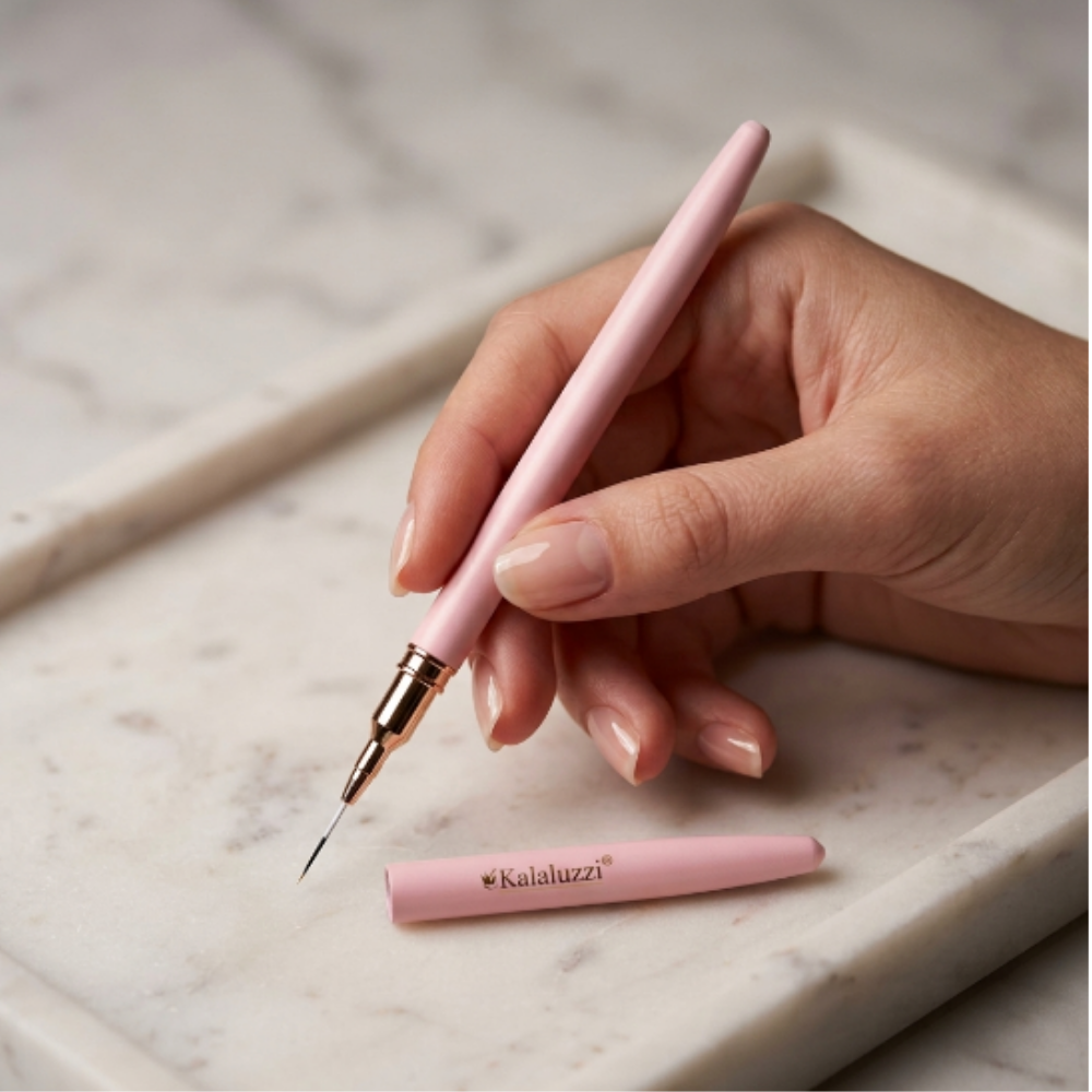 Pincel Liner Profesional Kalanzi para Nail Art con Tapa Protectora Rosa | Punta Ultrafina para Decoración de Uñas - Pinceles
