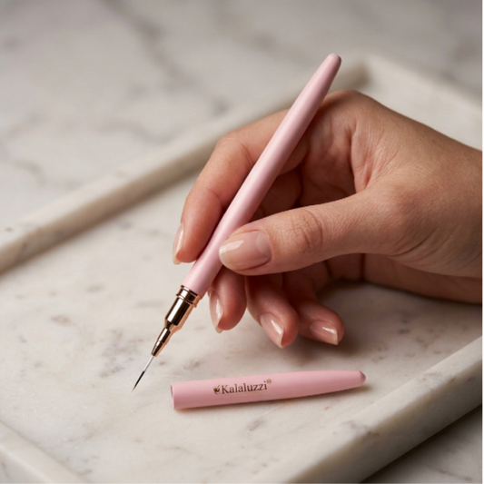 Pincel Liner Profesional Kalanzi para Nail Art con Tapa Protectora Rosa | Punta Ultrafina para Decoración de Uñas - Pinceles