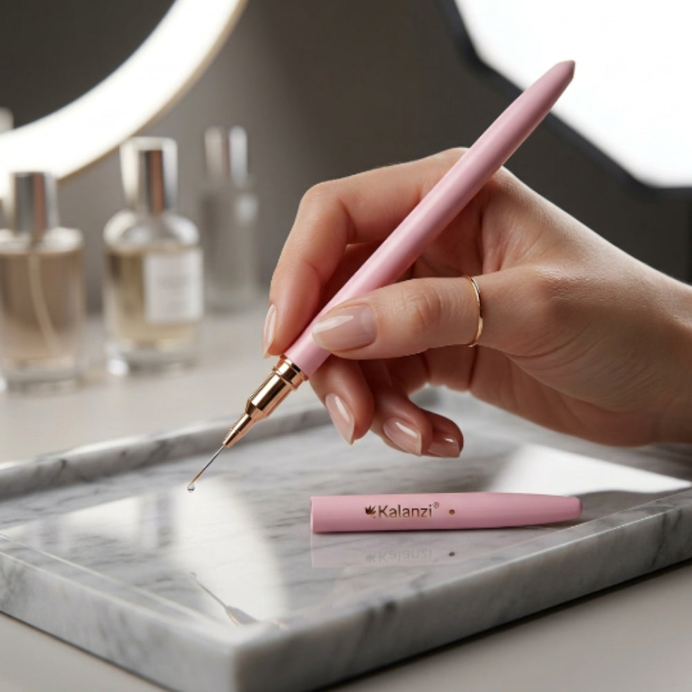 Pincel Liner Profesional Kalanzi para Nail Art con Tapa Protectora Rosa | Punta Ultrafina para Decoración de Uñas - Pinceles