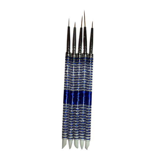 Set de 5 Pinceles Liner Doble Punta con Goma para Nail Art - Pinceles - Elegans Nails