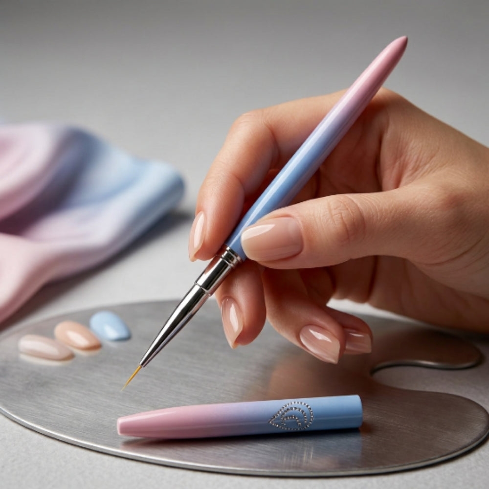 Pincel Liner No. 1 Profesional para Nail Art con Tapa Protectora Degradado Azul y Rosa | Punta Ultrafina para Decoración de
