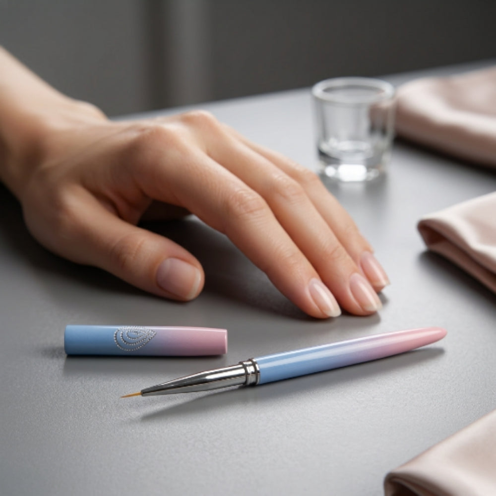 Pincel Liner No. 1 Profesional para Nail Art con Tapa Protectora Degradado Azul y Rosa | Punta Ultrafina para Decoración de