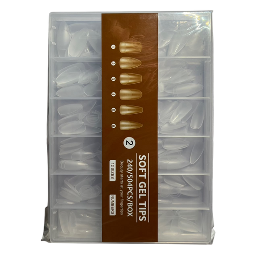 Tips Soft Gel Forma Coffin 12 Tallas – Caja 504pz - Tips Coffin - Elegans Nails
