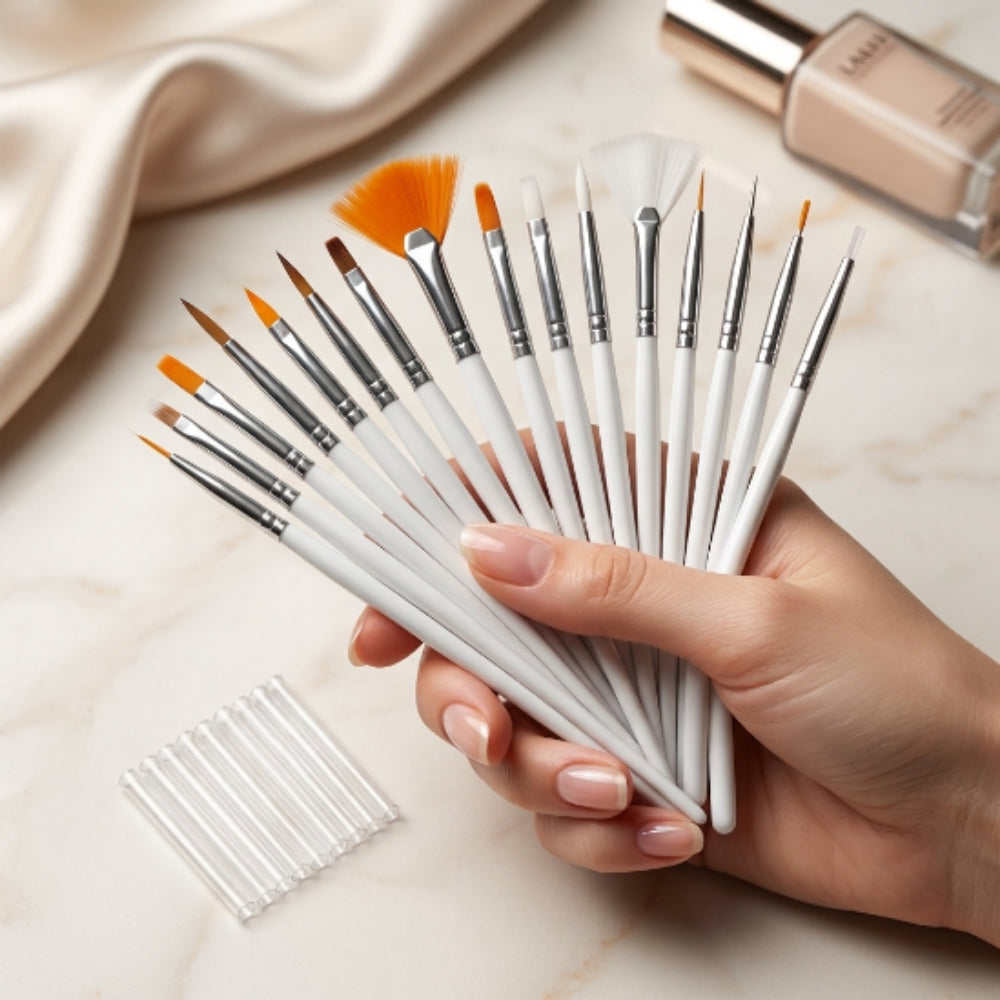 Set de 15 Pinceles Profesionales para Nail Art | Kit de Pinceles para Decoración de Uñas con Abanico, Mano Alzada, Liner y