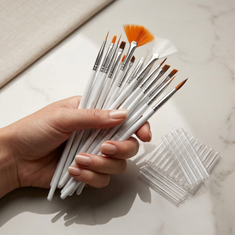 Set de 15 Pinceles Profesionales para Nail Art | Kit de Pinceles para Decoración de Uñas con Abanico, Mano Alzada, Liner y