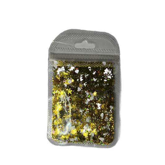 Glitter Acetato Dorado Mix – Nail Art - Decoraciones - Elegans Nails