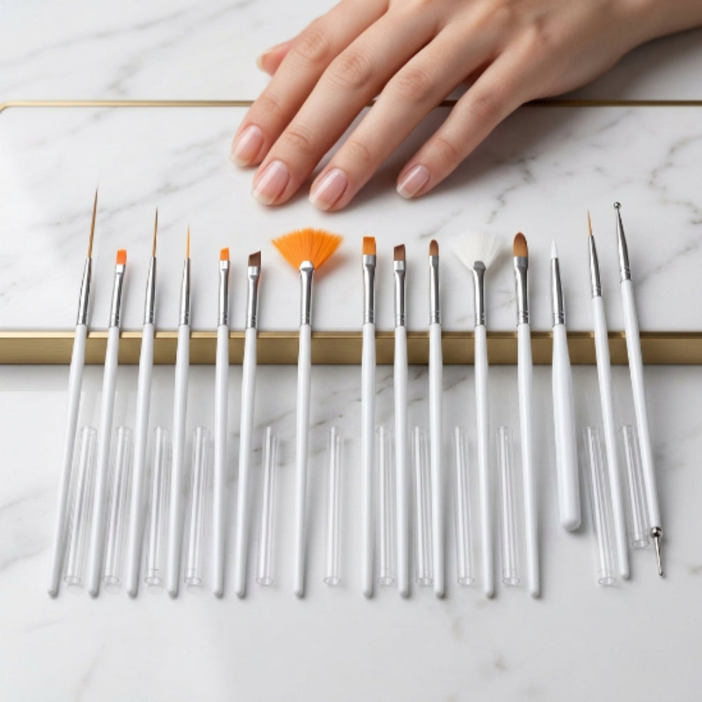 Set de 15 Pinceles Profesionales para Nail Art | Kit de Pinceles para Decoración de Uñas con Abanico, Mano Alzada, Liner y