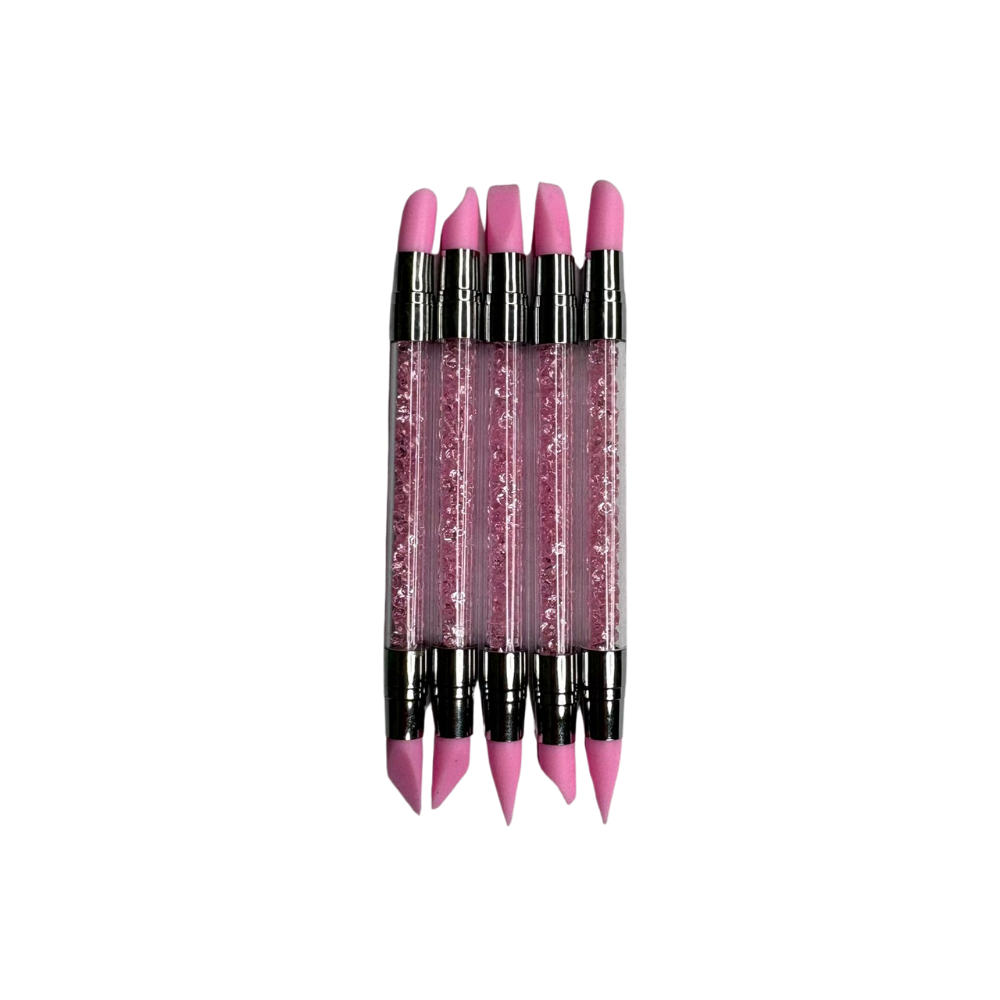 Set de Herramientas de Silicón para Diseño 3D de Uñas | Kit Esculpidor de Silicón Doble Punta para Nail Art | 5 Piezas Rosa