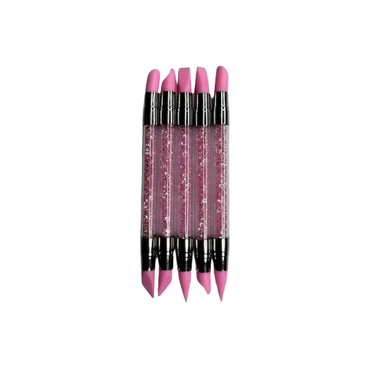 Set de Herramientas de Silicón para Diseño 3D de Uñas | Kit Esculpidor de Silicón Doble Punta para Nail Art | 5 Piezas Rosa