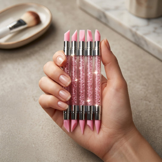 Set de Herramientas de Silicón para Diseño 3D de Uñas | Kit Esculpidor de Silicón Doble Punta para Nail Art | 5 Piezas Rosa