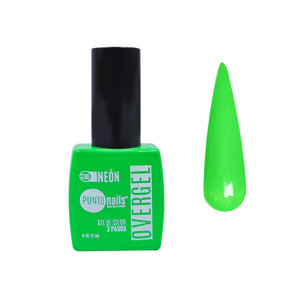 Overgel Neón #136 Verde – Punto Nails 12 ml - Gel - Elegans Nails
