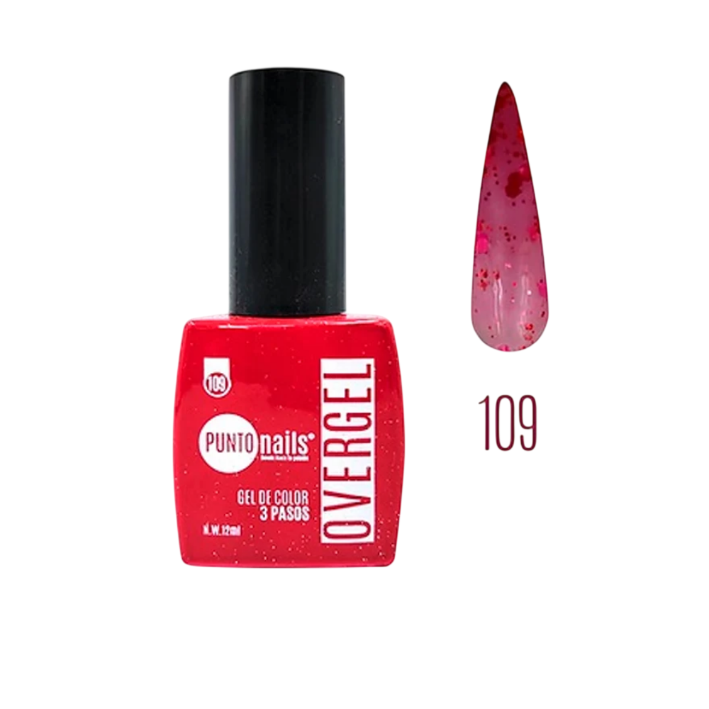 Overgel #109 Rojo Cadmio con Glitter – Punto Nails 12 ml - Gel - Elegans Nails