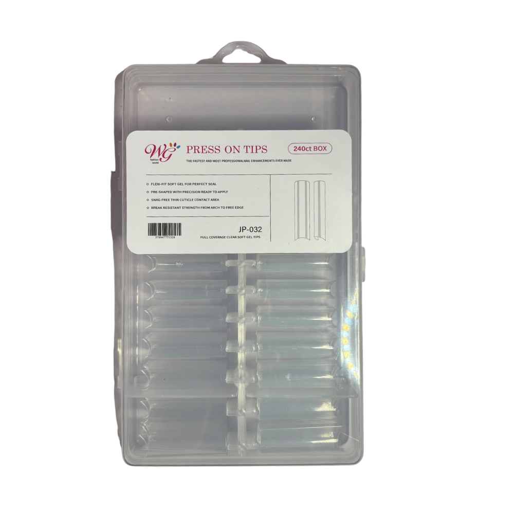Press On Tips Full Coverage Cuadrado Transaprente  – Caja 240 piezas - Tips cuadrado - Elegans Nails
