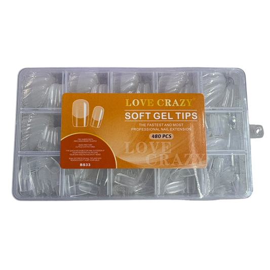 Tips Soft Gel Cuadrados Love Crazy BS33 Transparentes Caja con 480 Piezas para Extensión de Uñas - Tips Soft Gel - Elegans