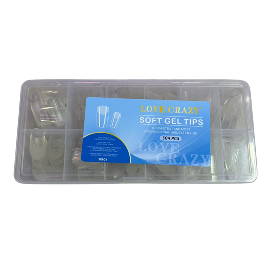 Tips Soft Gel Cuadrados Love Crazy BS01 Transparentes Caja con 504 Piezas para Extensión de Uñas - Tips Soft Gel - Elegans