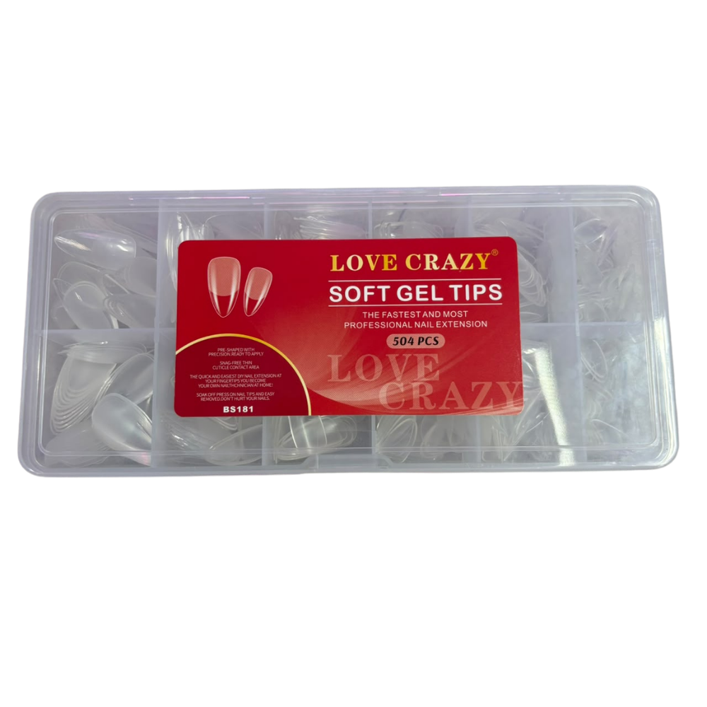 Tips Soft Gel Almendra Love Crazy BS181 Transparentes Caja con 504 Piezas para Extensión de Uñas - Tips Soft Gel - Elegans