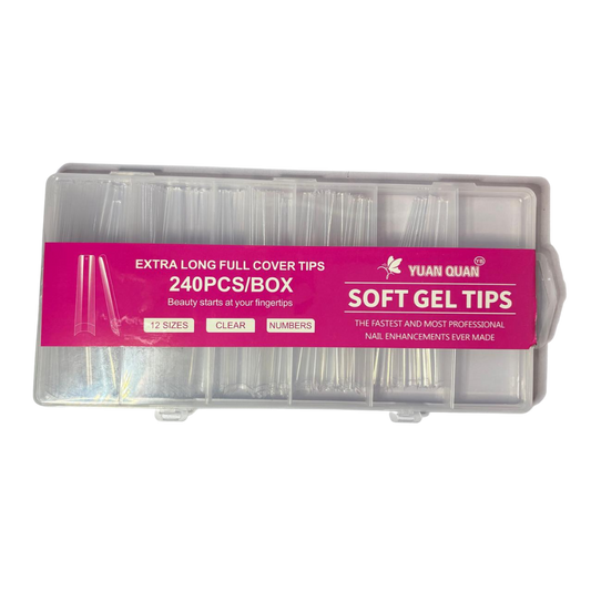 Tips Soft Gel Cuadrados Extra Largos Transparentes 240 Piezas – Para Soft Gel y Acrílico - Tips cuadrado - Elegans Nails