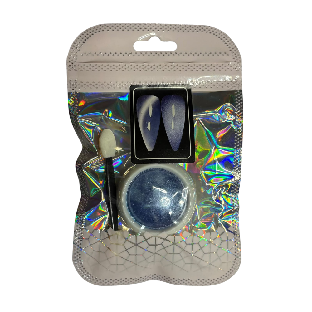 Efecto Ojo de Gato Azul Grisáceo para Uñas – Pigmento Cat Eye Magnético con Aplicador Nail Art Profesional - Efectos