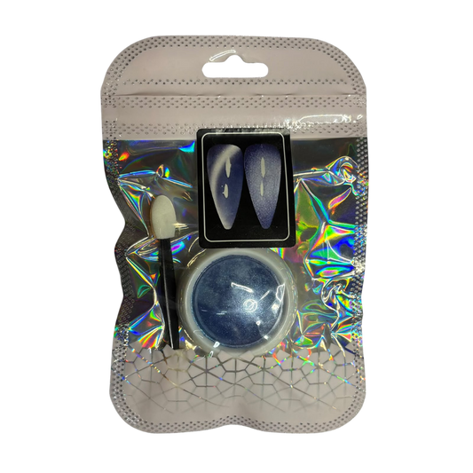 Efecto Ojo de Gato Azul Grisáceo para Uñas – Pigmento Cat Eye Magnético con Aplicador Nail Art Profesional - Efectos