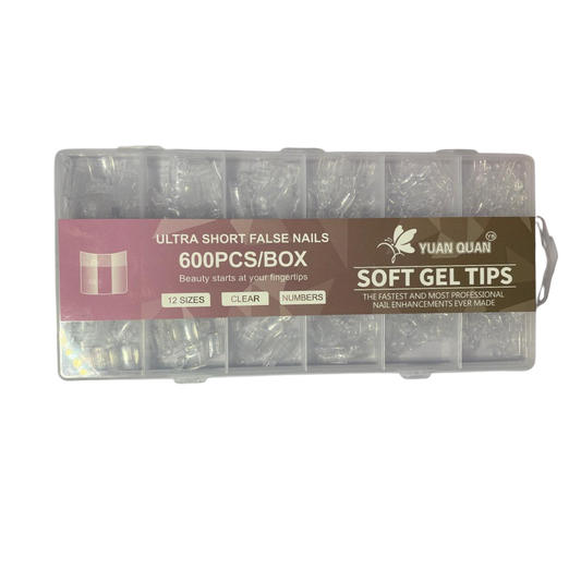 Tips Soft Gel Cuadrados Ultra Cortos Transparentes 600 Piezas – Para Soft Gel y Acrílico - Tips cuadrado - Elegans Nails