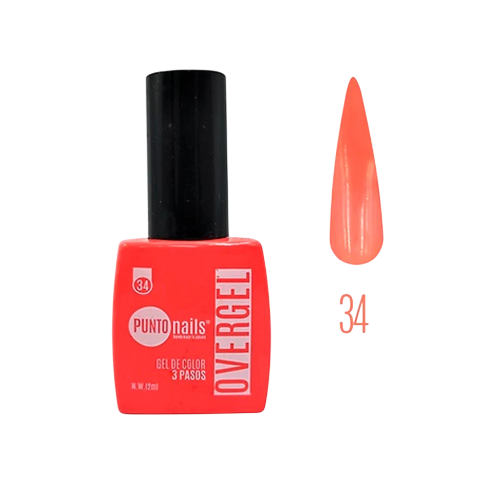 Overgel #34 Coral Neón – Punto Nails 12 ml - Gel - Elegans Nails