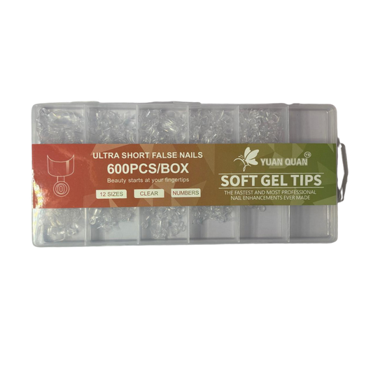 Tips Soft Gel Cuadrados Ultra Cortos Transparentes 600 Piezas – Para Soft Gel y Acrílico - Tips cuadrado - Elegans Nails