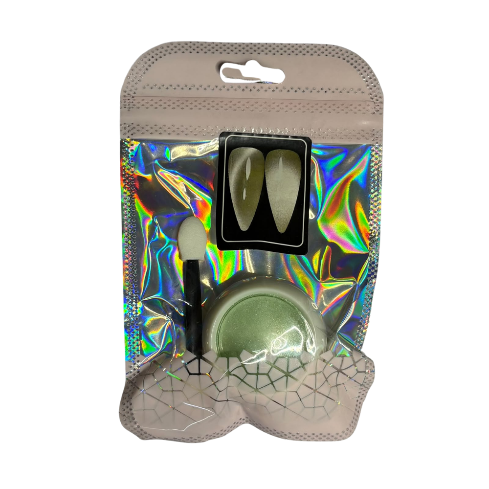 Efecto Ojo de Gato Verde Sage para Uñas – Pigmento Cat Eye Magnético con Aplicador Nail Art Profesional - Efectos - Elegans