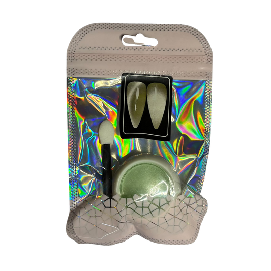 Efecto Ojo de Gato Verde Sage para Uñas – Pigmento Cat Eye Magnético con Aplicador Nail Art Profesional - Efectos - Elegans