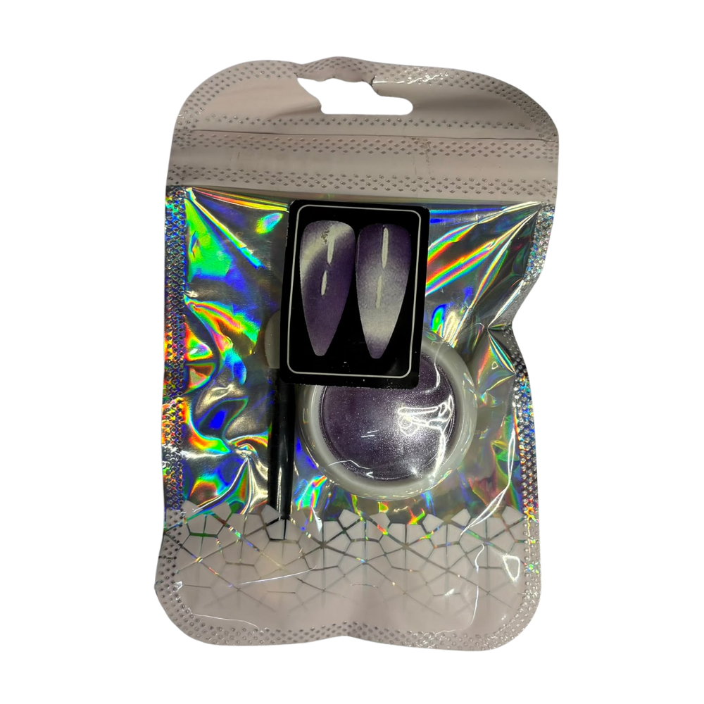 Efecto Ojo de Gato Lila Perlado para Uñas – Pigmento Cat Eye Magnético con Aplicador Nail Art Profesional - Efectos