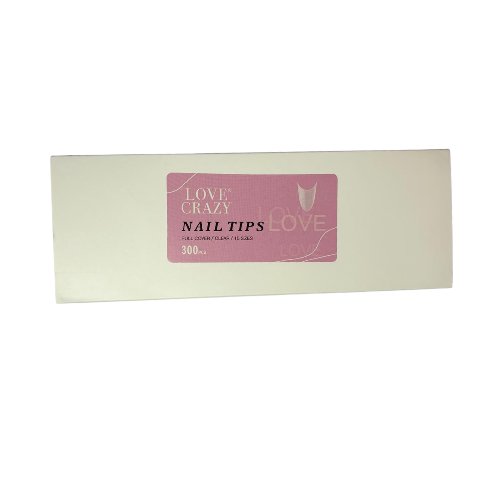 Tips Full Cover Love Crazy Coffin Transparentes 300 Piezas para Extensión de Uñas - Tips Coffin - Elegans Nails