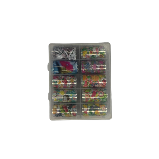 Foil Transfer para Uñas Frutas y Diseños Variados 10 Rollos Nail Art - Decoraciones - Elegans Nails