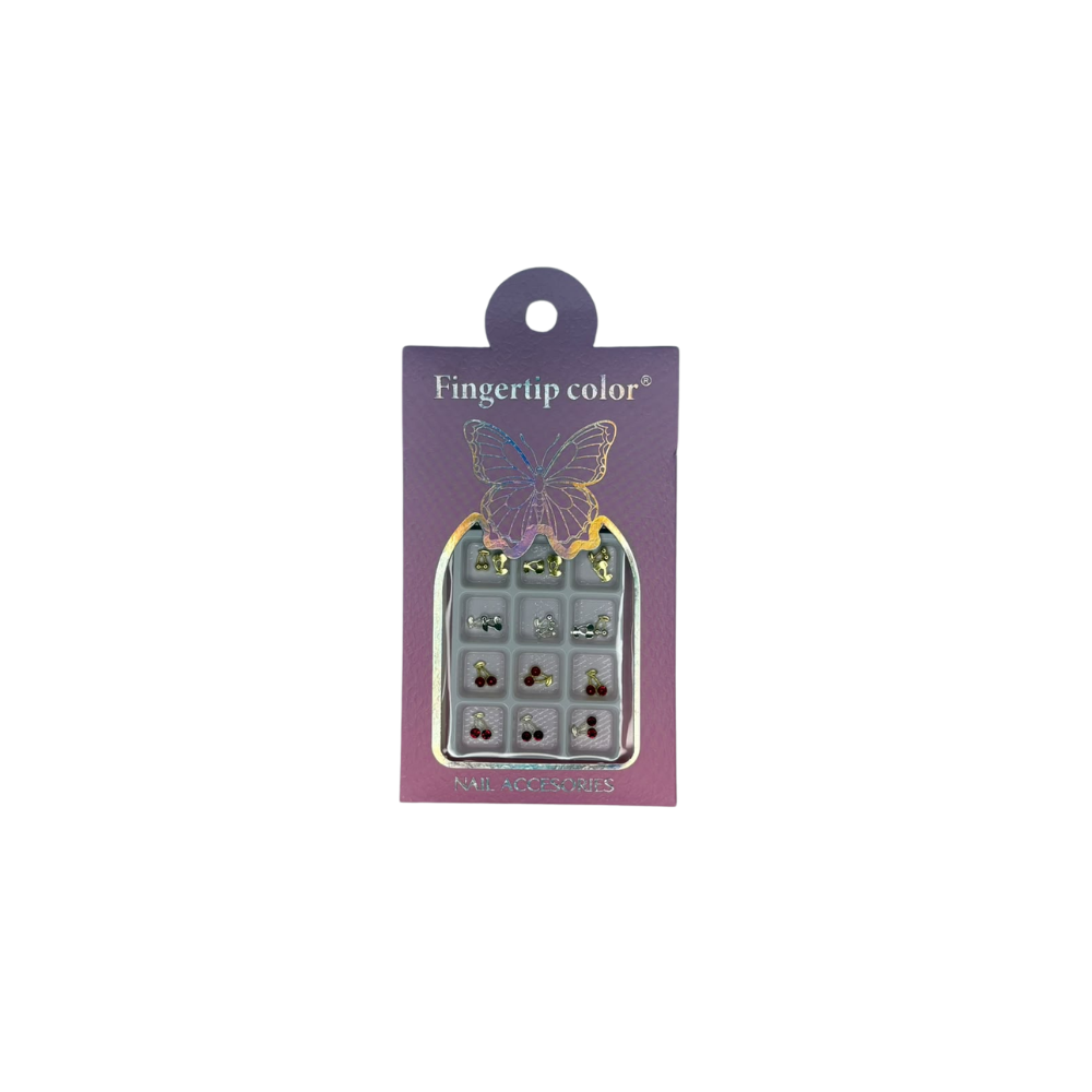 Dijes de Cereza para Uñas Nail Art 3D – Charms Metálicos con Cristales Decorativos - Decoraciones - Elegans Nails