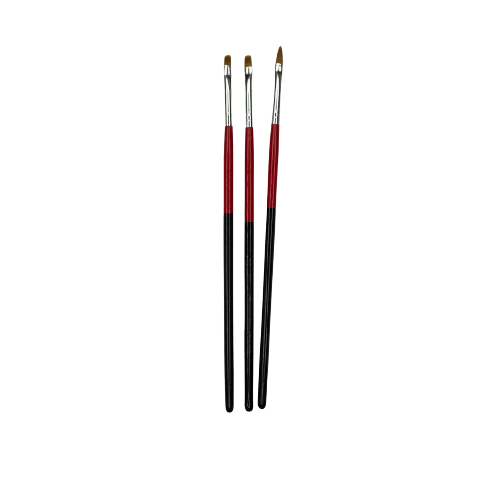 Set de Pinceles Profesionales para Gel UV | Kit de Pinceles para Aplicación de Gel Constructor y Nail Art | 3 Piezas Rojo y