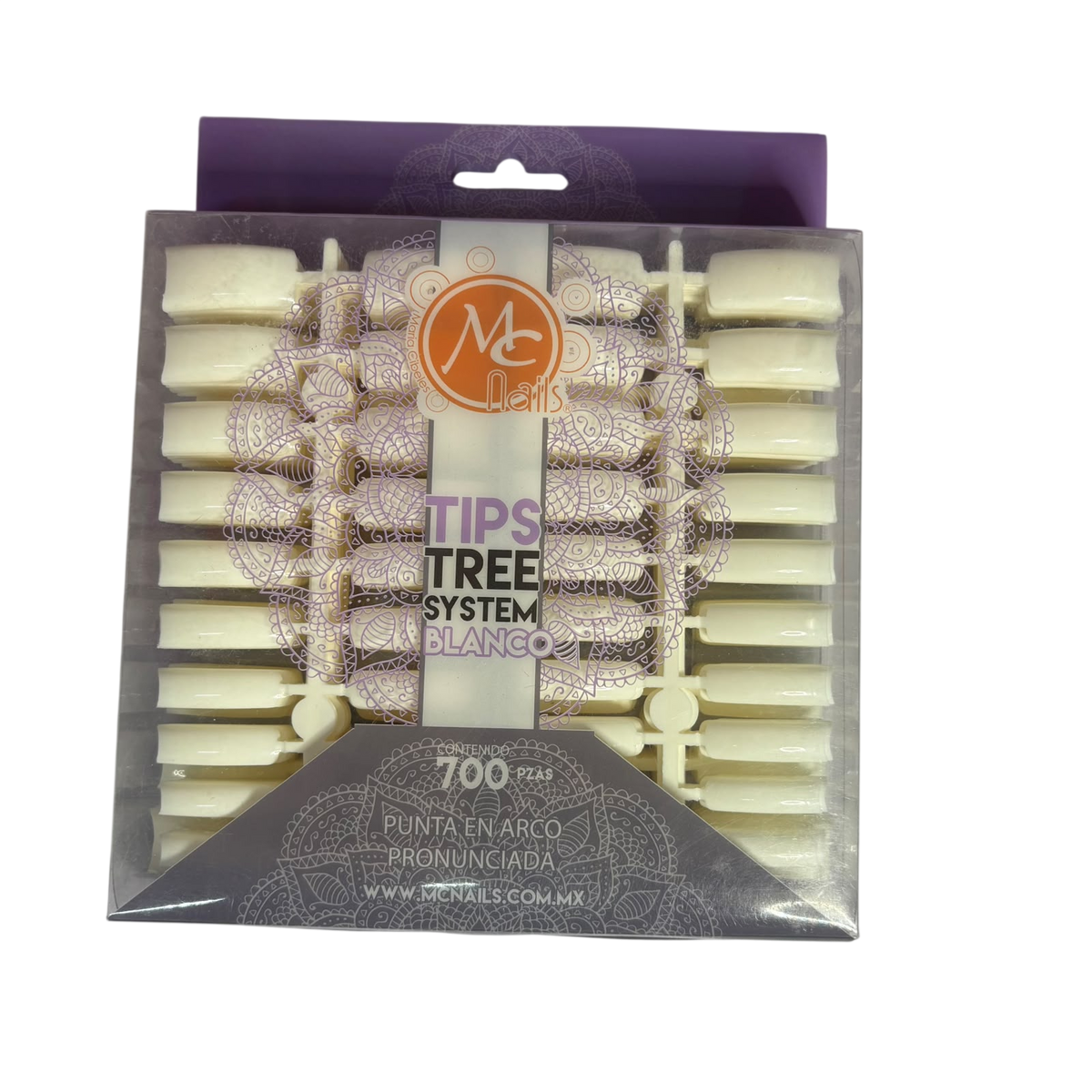 Tips Tree System Blanco Arco Pronunciada – MC Nails Caja 700 piezas - Tips cuadrado - Elegans Nails