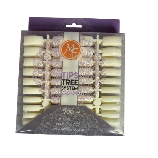 Tips Tree System Blanco Arco Pronunciada – MC Nails Caja 700 piezas - Tips cuadrado - Elegans Nails